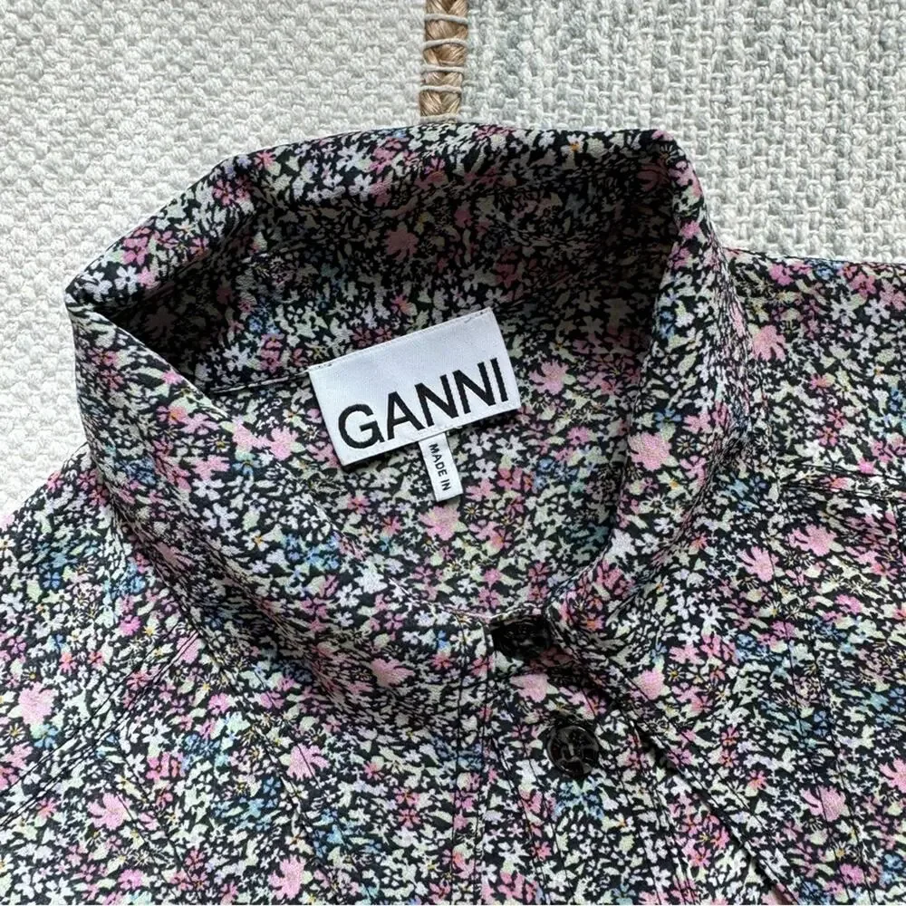 GANNI Floral Midi Shirt Dress Long Sleeves Button Front Side Slits Size 36 Small - Picture 10 of 14